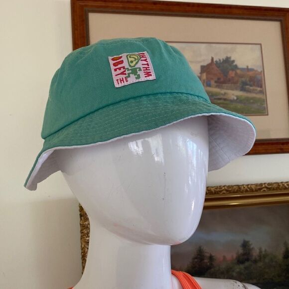 OBEY Rhythm Flat Top Bucket Hat Mint & White Unisex - Picture 7 of 8